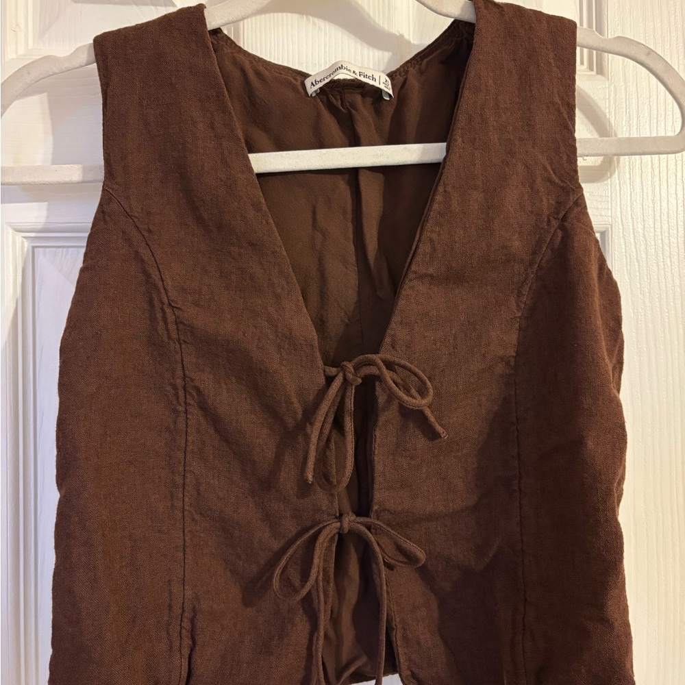 Abercrombie & Fitch Brown Linen Tie Front Top
